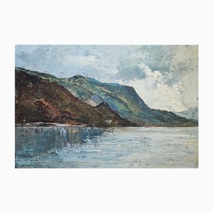 Jean Heitmann, Paysage de lac et montagnes, 1939, Olio su legno
