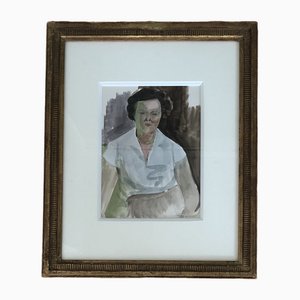 Albert Chavaz, Femme assise et souriante, Aquarelle sur Papier, Encadrée