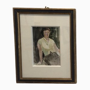 Albert Chavaz, Femme Assise, Watercolor on Paper, Framed
