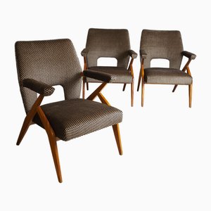 Armchairs with Wooden Structure & Velvet Upholstery by Antonio Gorgone, 1950s, Set of 3