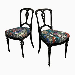 Set of Victorian Vintage Aesthetic Movement Ebonised Hall Chairs in Velvet Fabric by House of Hackney