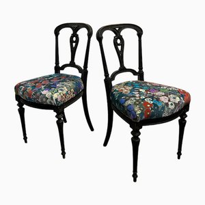 Victorian Vintage Aesthetic Movement Ebonised Hall Chairs in Velvet Fabric by House of Hackney, Set of 2