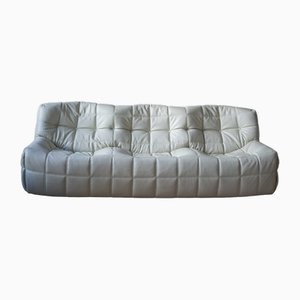 Sofá Kashima vintage de cuero blanco de Michel Ducaroy para Ligne Roset, años 80