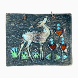 Mid-Century Swedish Ceramic Deer Motif Wall Plaque Tile by Eivor Lang for Tilgmans Keramik, 1960s