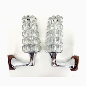 Brutalist Torchiere Wall Lights in Glass with Nickel Frames in the style of Kinkeldey, 1960s, Set of 2