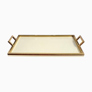 Rectangular Brass & White Lacquered Centerpiece Tray by Tommaso Barbi, Italy, 1970s