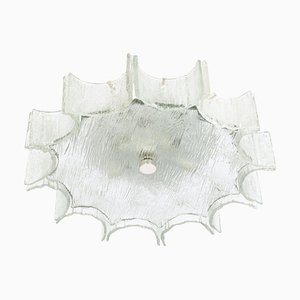 Large Murano Ice Glass Chrome Flush Mount attributed to Kaiser, Germany, 1960s