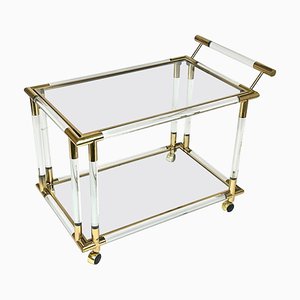 Italian Serving Bar Cart in Acrylic and Brass, 1970s
