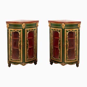 19th Century Napoleon III French Corner Cabinets in Lacquered and Gilded Wood, Set of 2