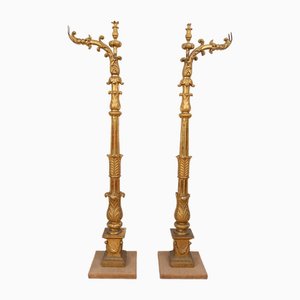 Late 18th Century Ancient Roman Room Dividers in Golden Wood and Carved with Acanthus Leaves, Set of 2