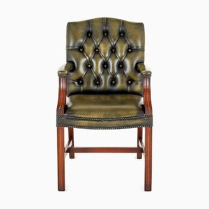 Fauteuil Gainsborough Style Georgian Revival en Cuir et Acajou, 1930s