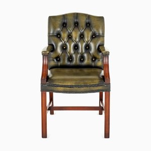 Georgian Revival Style Gainsborough Armchair in Leather and Mahogany, 1930s