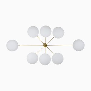 Stella Evening Chrome Opaque Ceiling Lamp in Brass and Opaline Glass by Design for Macha