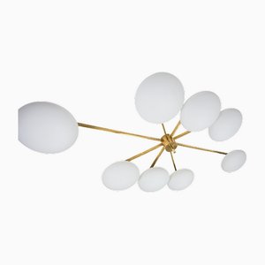 Stella Evening Polished Ceiling Lamp in Brass and Opaline Glass by Design for Macha