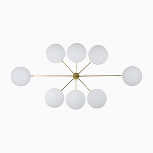 Stella Evening Unpolished Opaque Ceiling Lamp in Brass and Opaline Glass by Design for Macha