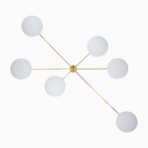 Stella Tribute Polished Brushed Ceiling Lamp in Brass and Opaline Glass by Design for Macha