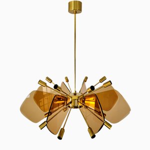 Italian Ceiling Lamp in Brass and Molato Glass by Gino Paroldo, 1960s