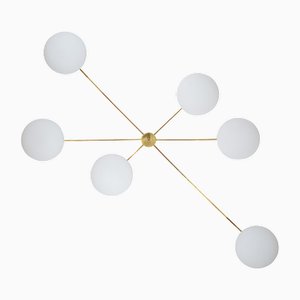 Stella Tribute Polished Ceiling Lamp in Brass and Opaline Glass by Design for Macha