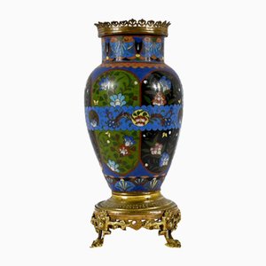 Vase Antique en Bronze Doré et Émaux