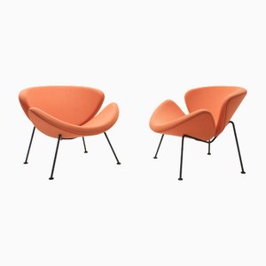 Coral Orange Slice F437 Lounge Chairs by Pierre Paulin for Artifort, Set of 2