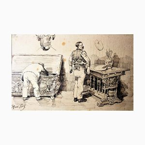 Henri Pille, El estudio del artista, del siglo XIX, Tinta sobre papel