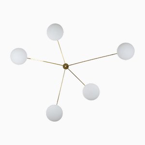 Stella Starfish Polished Ceiling Lamp in Brass and Opaline Glass by Design for Macha