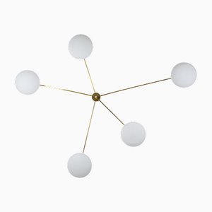 Stella Starfish Unpolished Balanced Ceiling Lamp in Brass and Opaline Glass by Design for Macha
