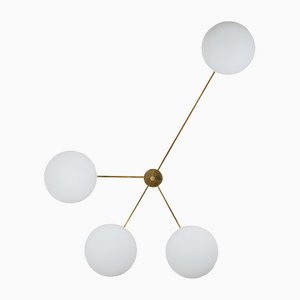 Stella Love Unpolished Lucid Ceiling Lamp in Brass and Opaline Glass by Design for Macha