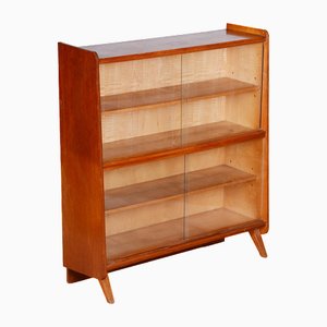 Mid-Century Oak Bookcase with Glass Doors, Polish, Czechia, 1950s