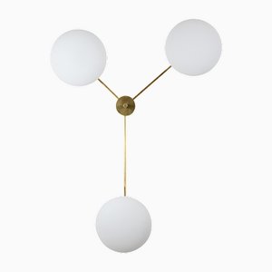 Stella Triennale Polished Brushed Ceiling Lamp in Brass and Opaline Glass by Design for Macha