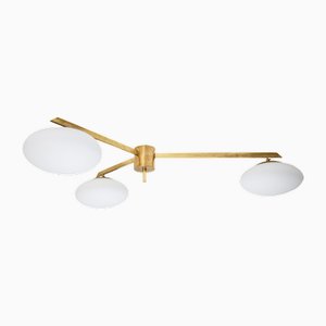 Stella Triennale Unpolished Opaque Ceiling Lamp in Brass and Opaline Glass by Design for Macha