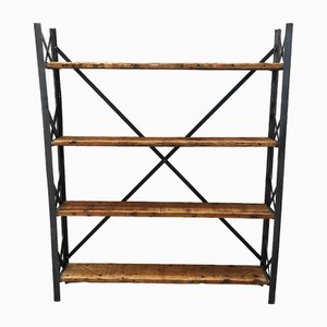 Industrial Shelf Eiffel Metal Riveted Metal and Waxed Wood