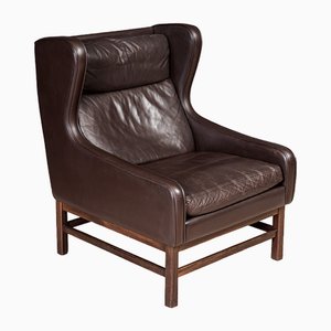 Danish Leather Wing-Back Armchair