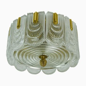 Hollywood Regency Style Ceiling Lamp in Glass and Brass, 1960s