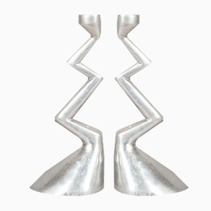 Zig Zag Candle Stand in Aluminum by Matthew Hilton, 1987, Set of 2