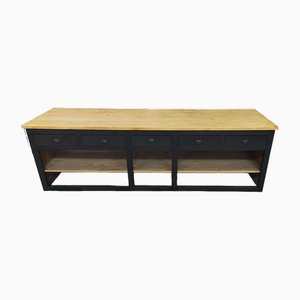 Large Black Patinated Counter with Drawers, 1920s