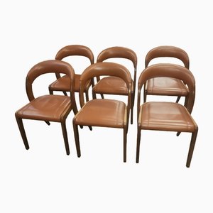 Leather and Wood Chairs from Baumann, Set of 6