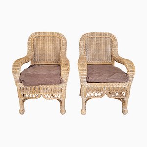 Vintage Cane and Wicker Chairs, Set of 2