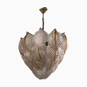 Mid-Century Murano Ceiling Lamp with Gilt Stripes on the Leaves