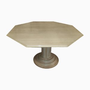 Table Hexagonale en Marbre et Bois, 1970s