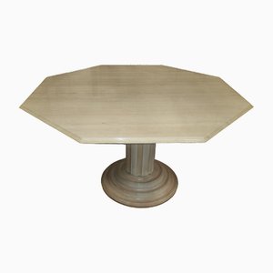 Tavolo esagonale in marmo e legno, anni '70