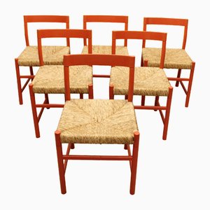 Orange and Cane Dining Chairs attributed to V Form, 1972, Set of 6