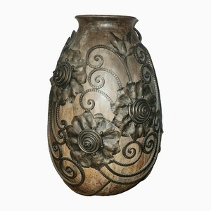 Glas & Metall Vase von Edgard Aubry, 1925