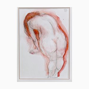 Hubertus Giebe, Nudo in ginocchio, Acquarello, Incorniciato
