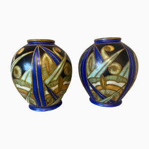 Jarrones de cerámica de Boch Kéramis para Boch Frères, años 30. Juego de 2