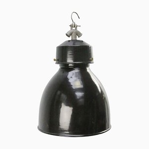 Lampe à Suspension Industrielle Vintage en Émail Noir par Gal, France