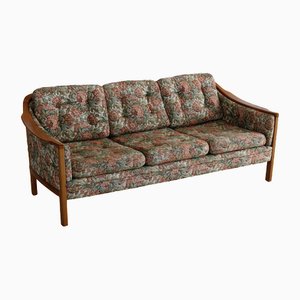Vintage Couch with Flowers Upholstery, Sweden, 1960s