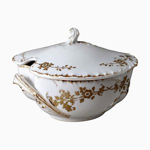 Sopera francesa de porcelana blanca y decoración dorada de Haviland & Co., 1902