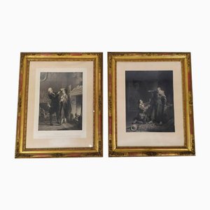 Figurative Scenes, 1800s, Engravings, Framed, Set of 2