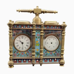 Horloge de Table Vintage en Laiton Doré et Cloisonné